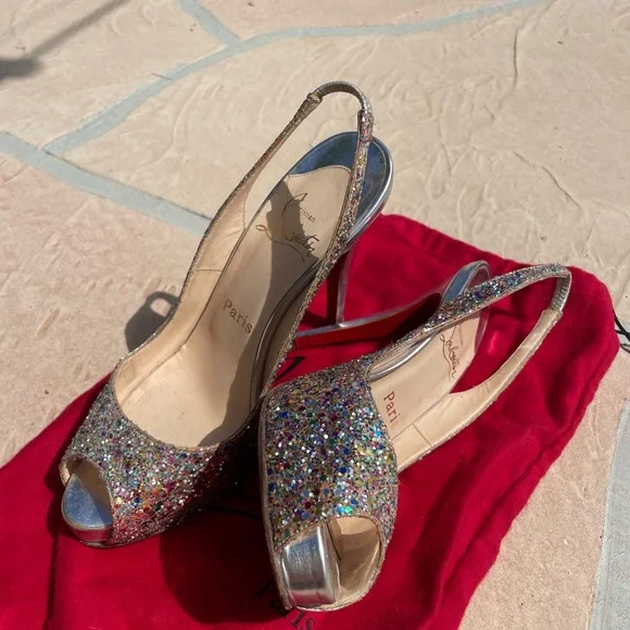 Christian Louboutin No Prive Glitter Silver Multicolor Heels 37 - Picture 4 of 4